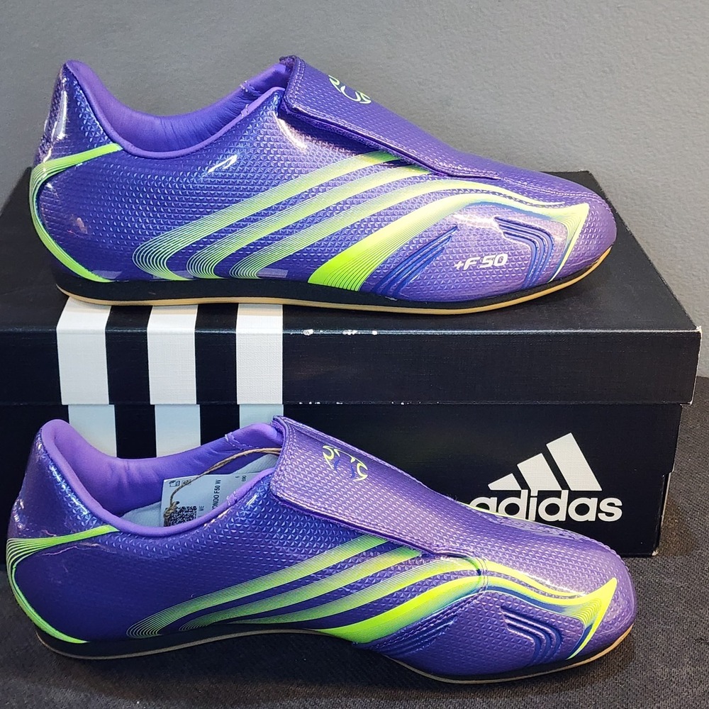 New Womens 9 Adidas Taekwondo F50 Purple Rush JR6025 Lucid Lemon NIB - Picture 2 of 14